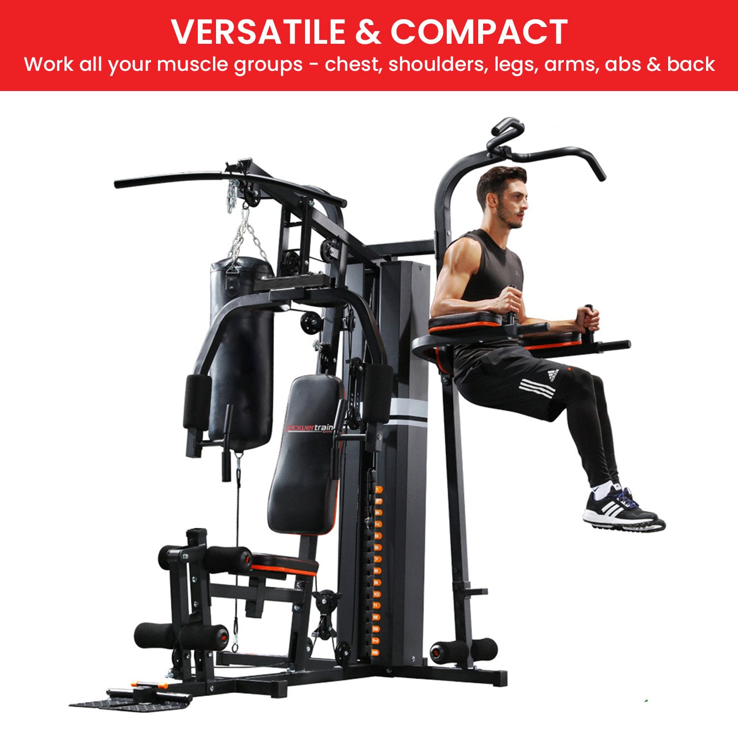 Boxing & Martial Arts: Powertrain Multi Station Home Gym 150lbs Weights Punching Bag