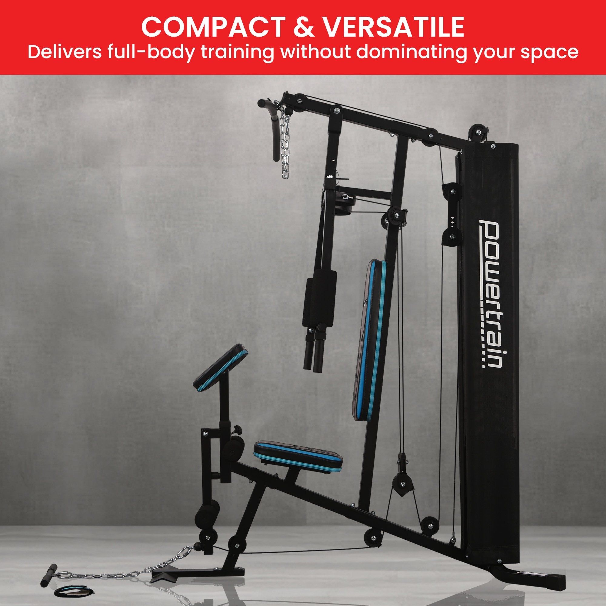 Exercise Bikes: Powertrain JX-300 Multi Station Home Gym 44kg Weight Stack Cable Machine, Curl Pad Leg Extension and Pull-down Bar