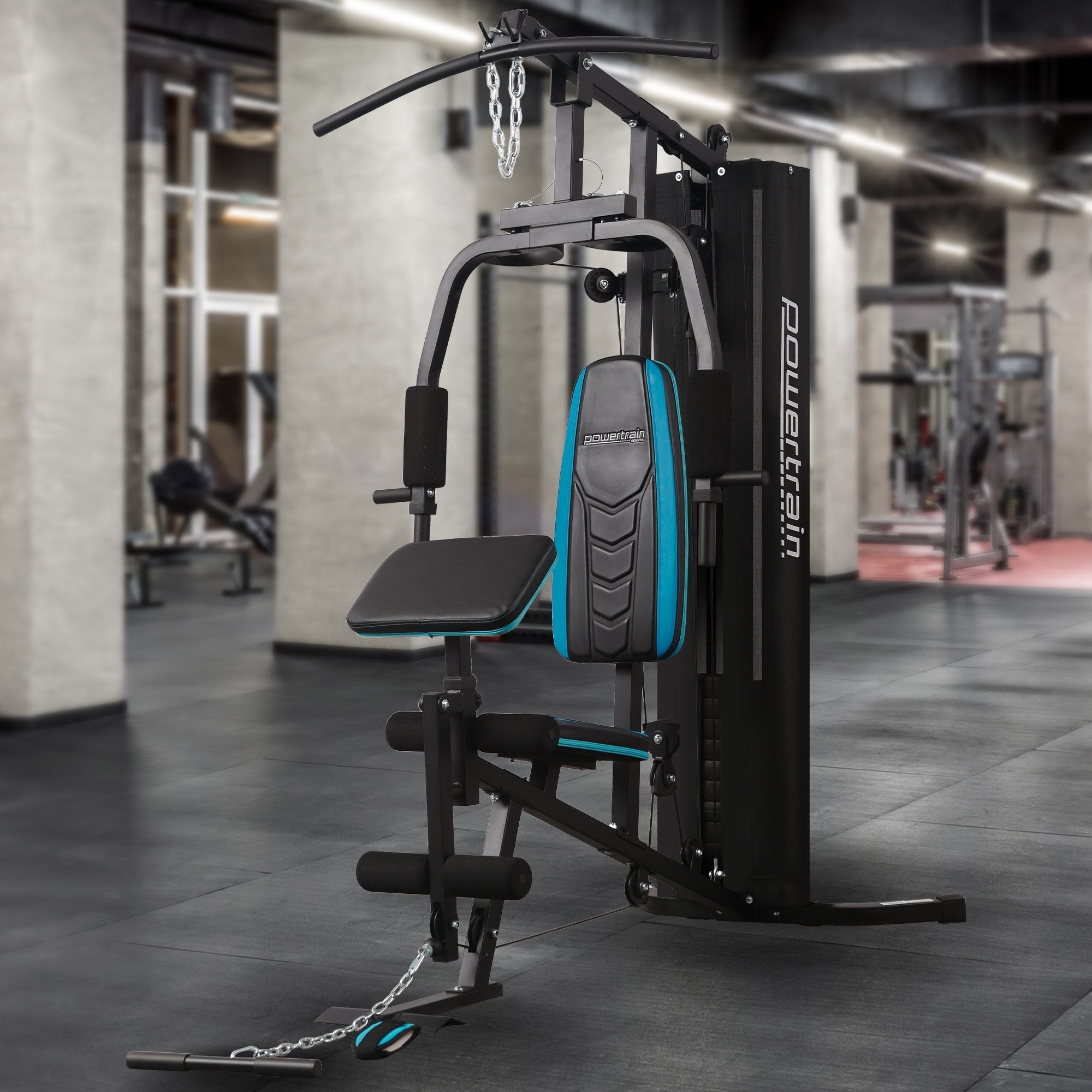 Exercise Bikes: Powertrain JX-300 Multi Station Home Gym 44kg Weight Stack Cable Machine, Curl Pad Leg Extension and Pull-down Bar