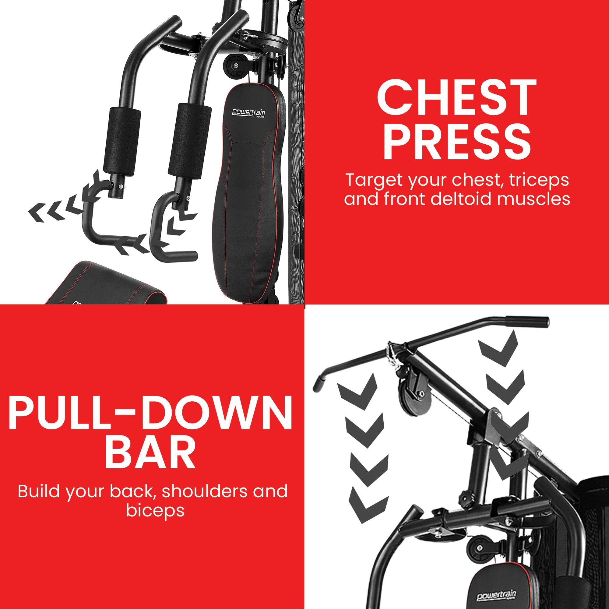 Weightlifting Machines & Racks: Powertrain Multi Station Home Gym With 68kg Weights Preacher Curl Pad