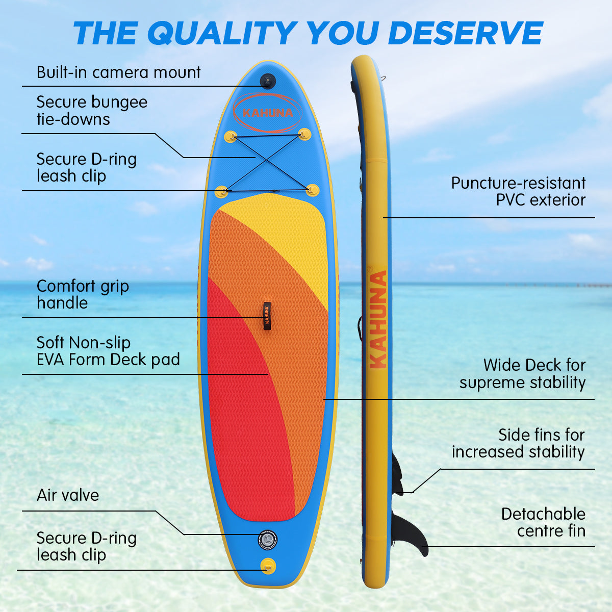 Paddleboards: Kahuna Hana Inflatable Stand Up Paddle Board 10FT w/ iSUP Accessories