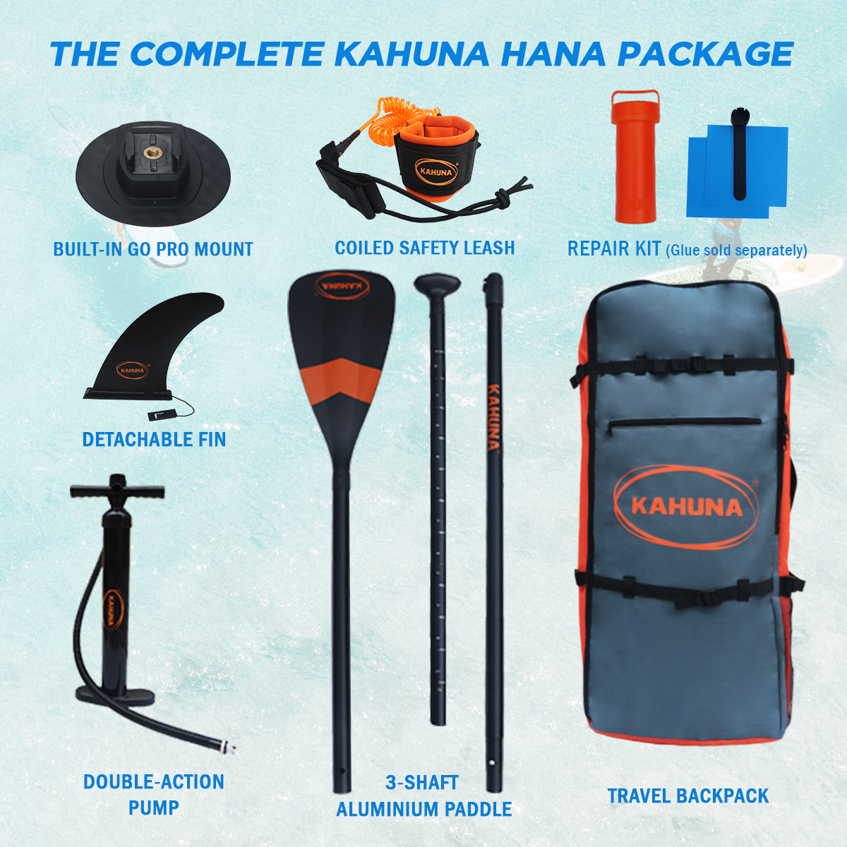 Paddleboards: Kahuna Hana Inflatable Stand Up Paddle Board 10FT w/ iSUP Accessories