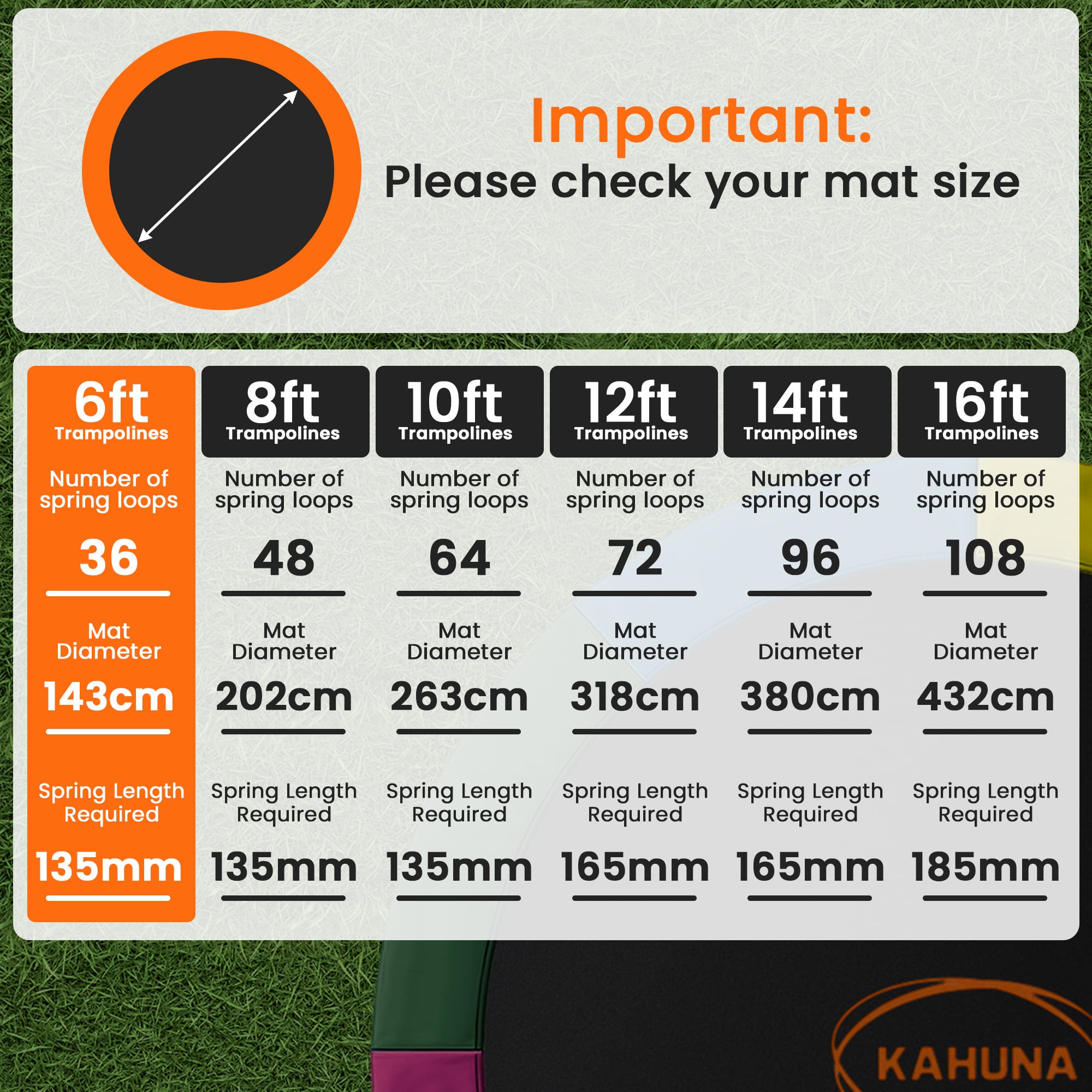 Kahuna 6ft Trampoline Replacememnt Safety Pad Cover and Spring Jumping Bounce Mat Rainbow