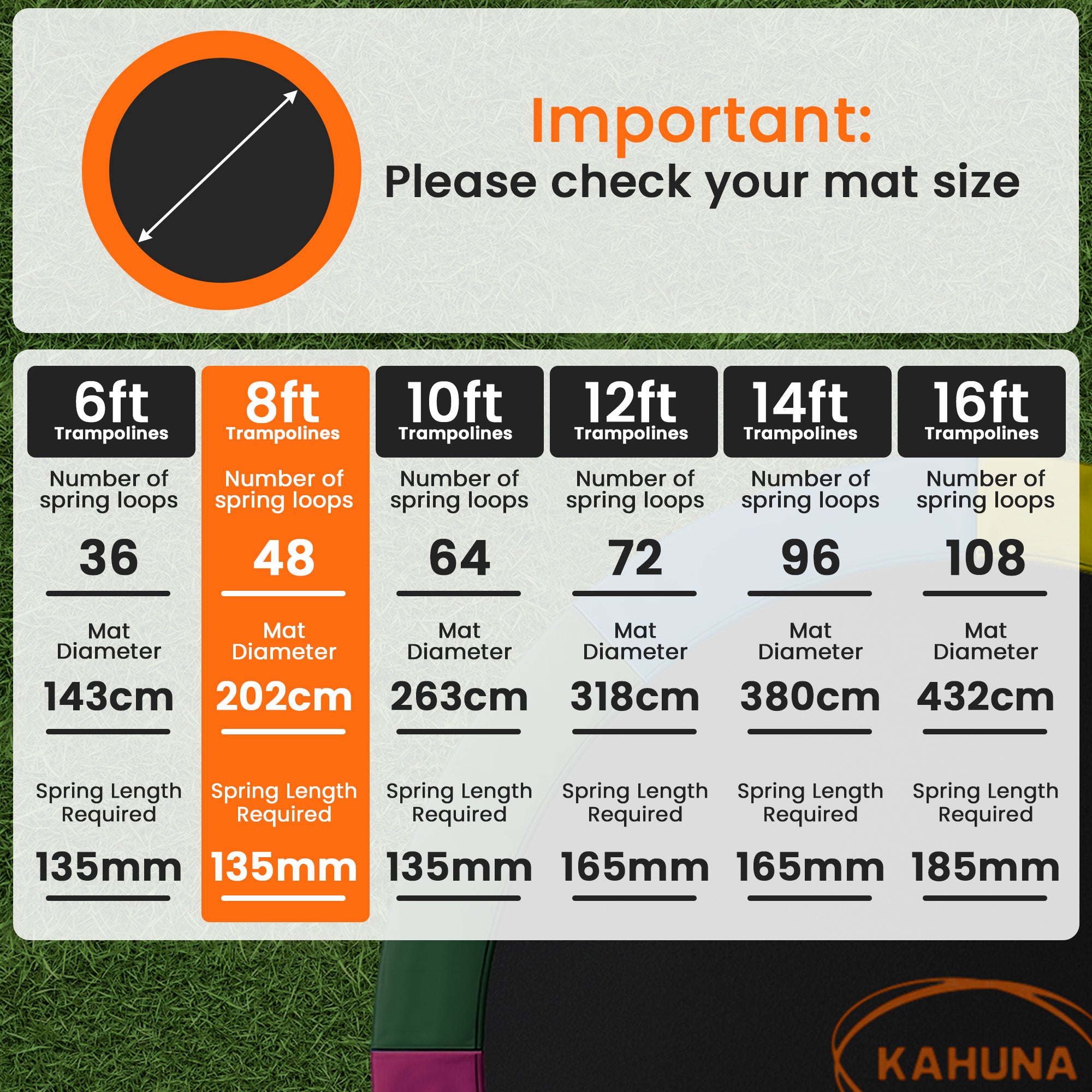 Trampolines & Accessories: Kahuna 8ft Replacement Trampoline Safety Pad Cover and Jumping Spring Mat - Blue