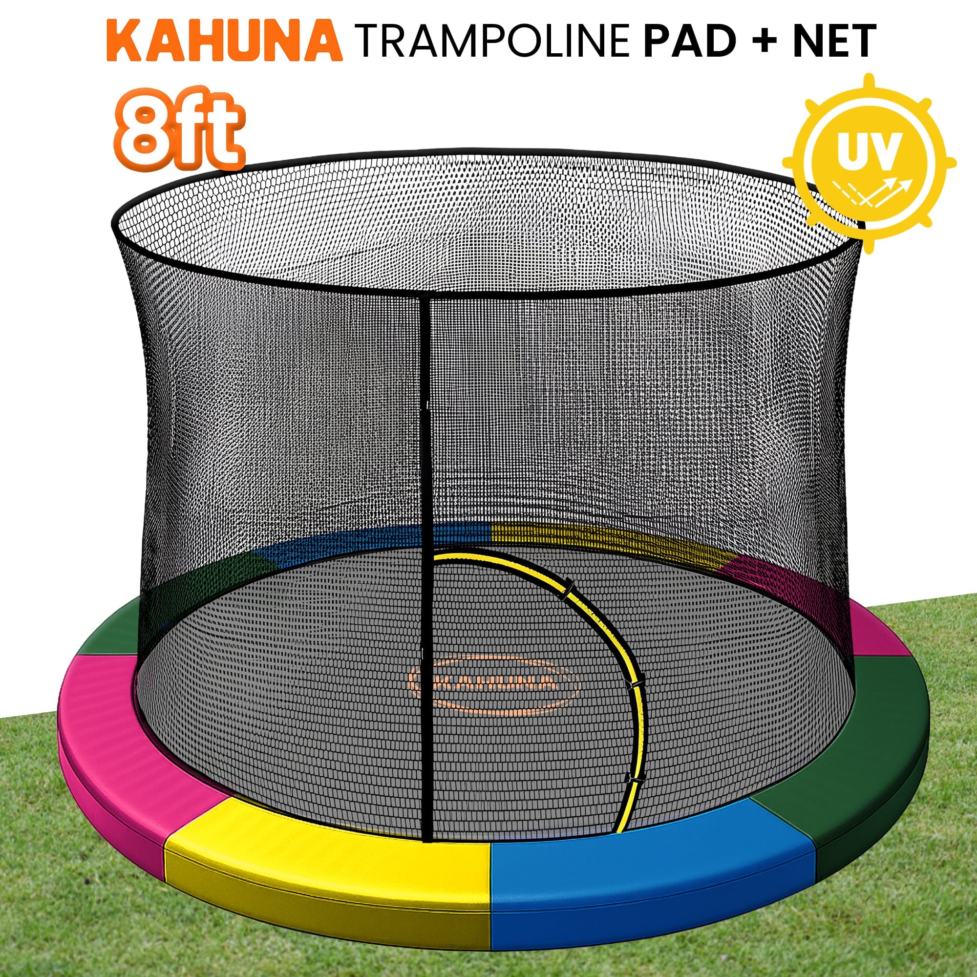 Kahuna 8ft Trampoline Pad and Net - Rainbow