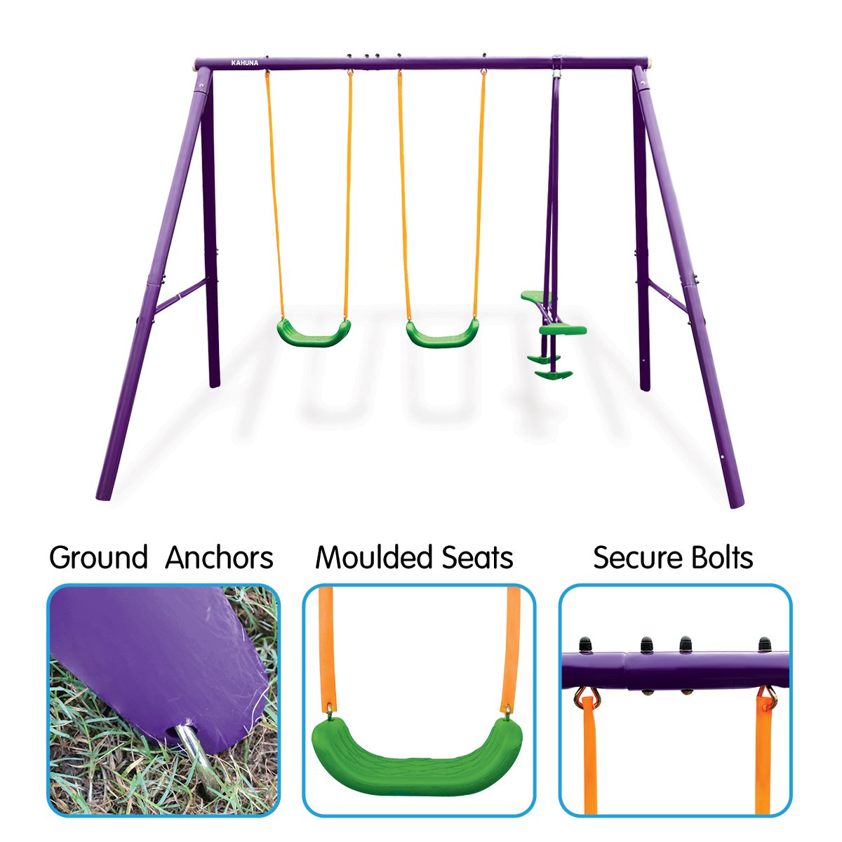 Board Games: Kahuna Kids 4-Seater Swing Set Purple Green