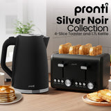 Kettles: Pronti Silver Noir Collection 4 Slice Toaster and Kettle Bundle