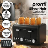 Kettles: Pronti Silver Noir Collection 4 Slice Toaster and Kettle Bundle