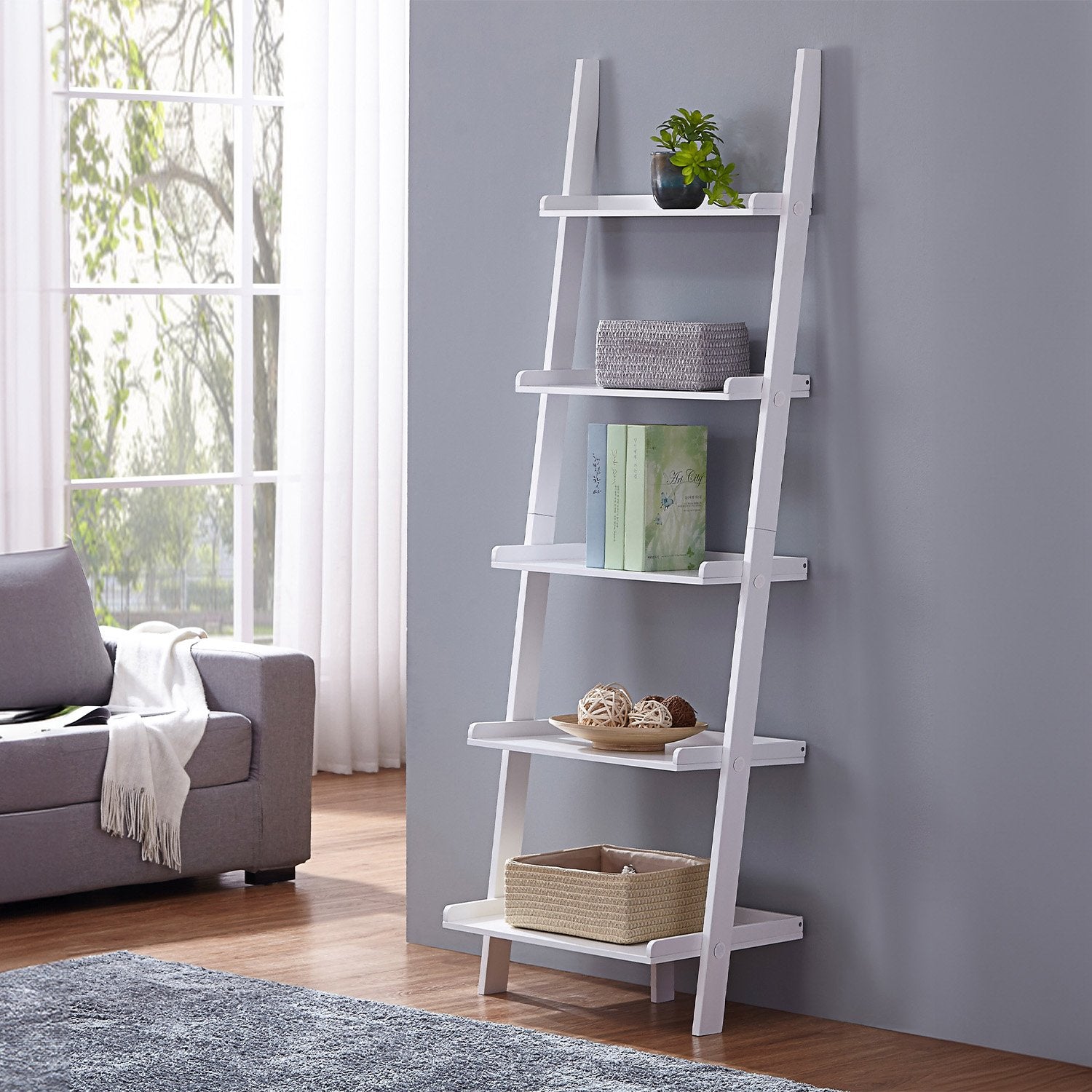 Bookcases & Shelves: Sarantino Aster 5-Tier Ladder Shelf in White