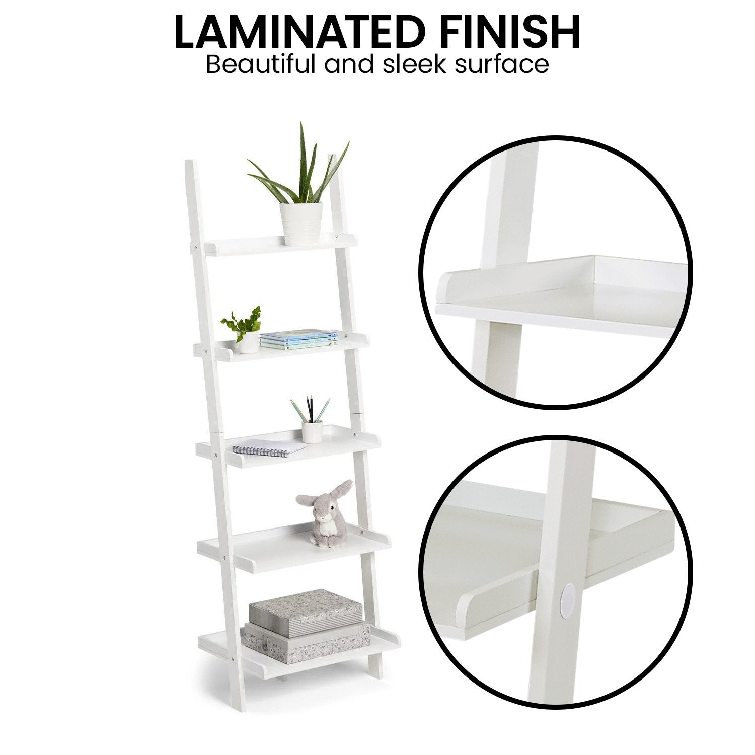 Bookcases & Shelves: Sarantino Aster 5-Tier Ladder Shelf in White