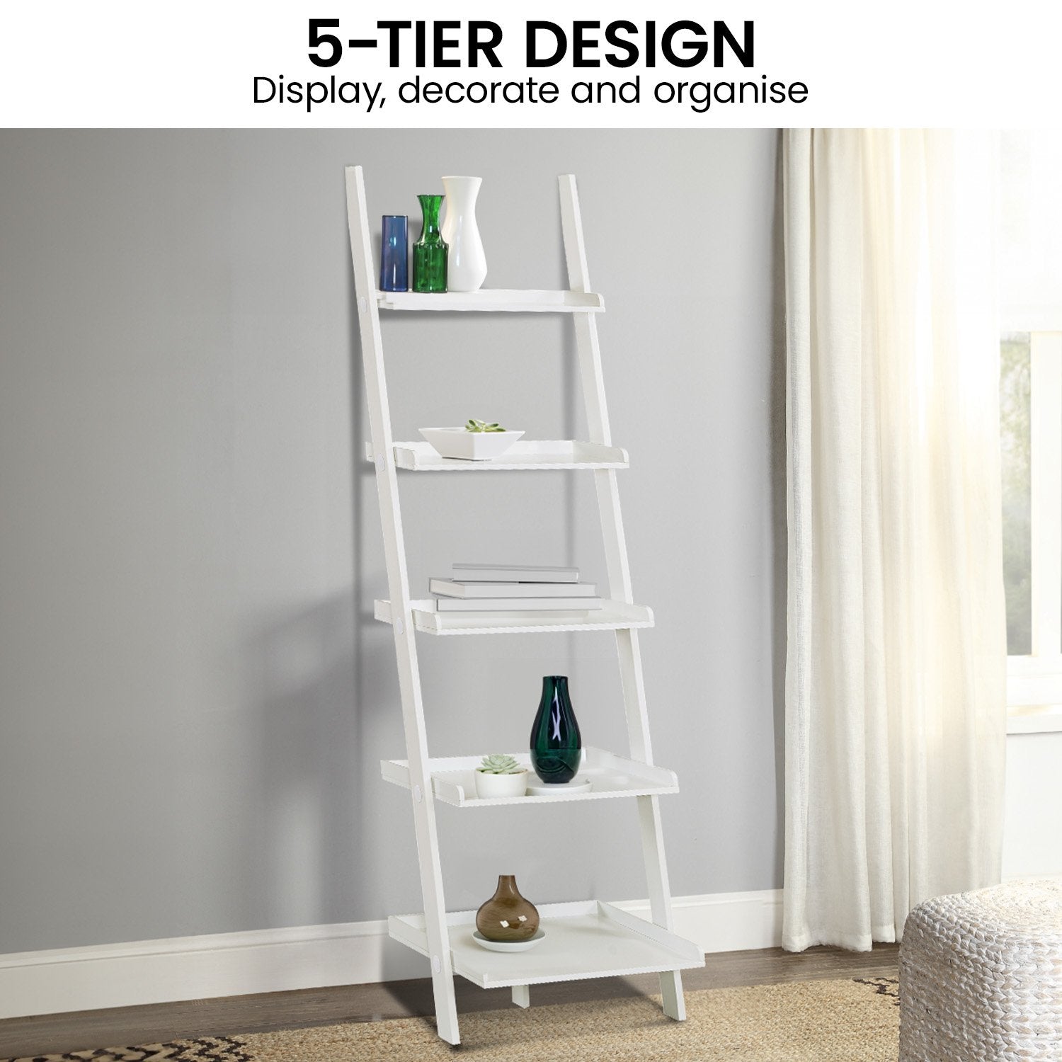 Bookcases & Shelves: Sarantino Aster 5-Tier Ladder Shelf in White