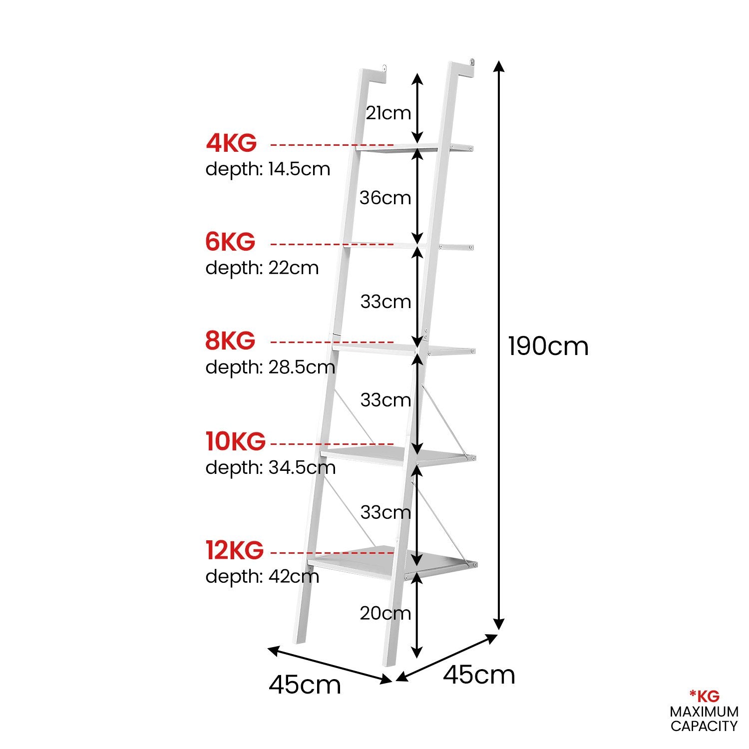 Bookcases & Shelves: Sarantino Amelia 5-Tier Ladder Shelf in White