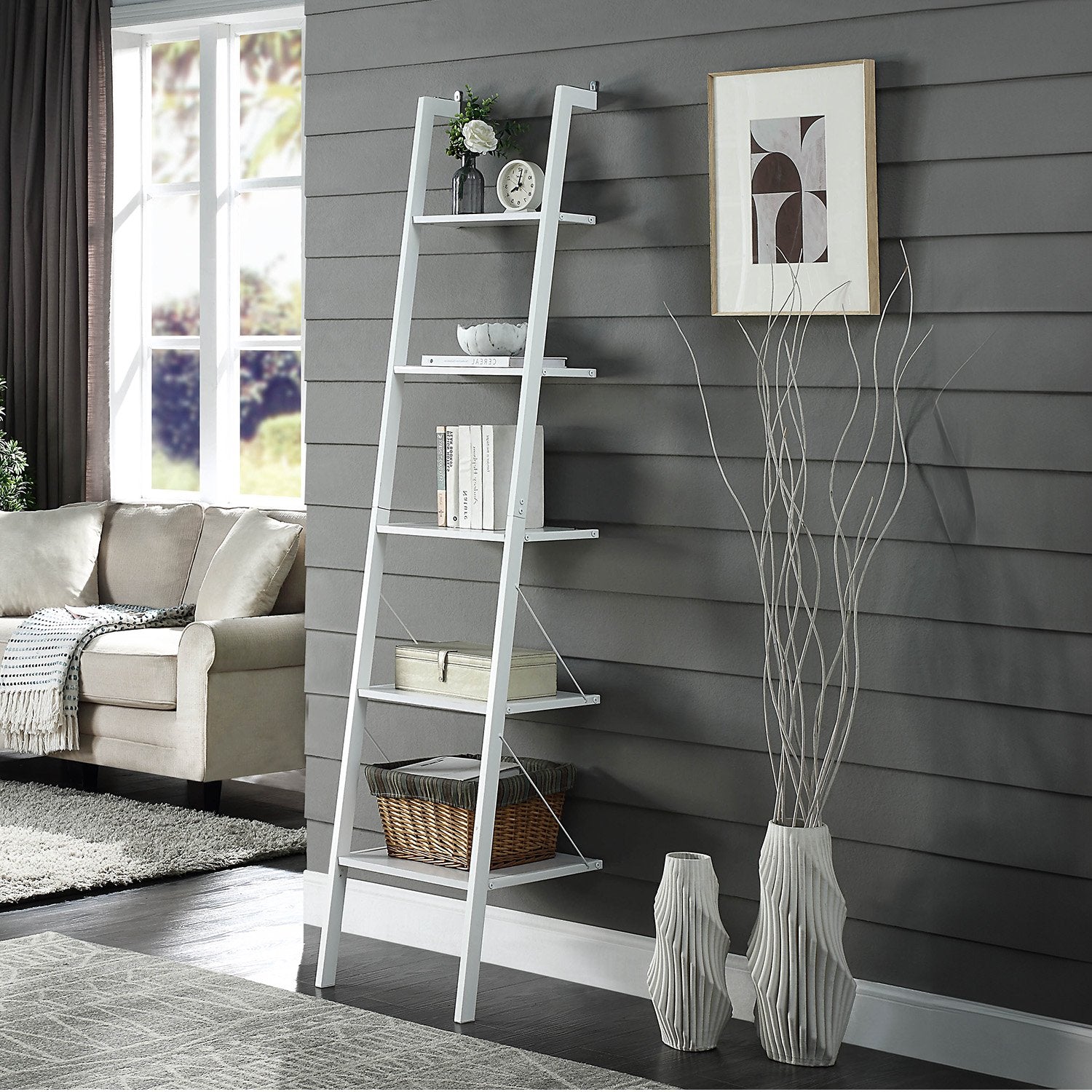 Bookcases & Shelves: Sarantino Amelia 5-Tier Ladder Shelf in White
