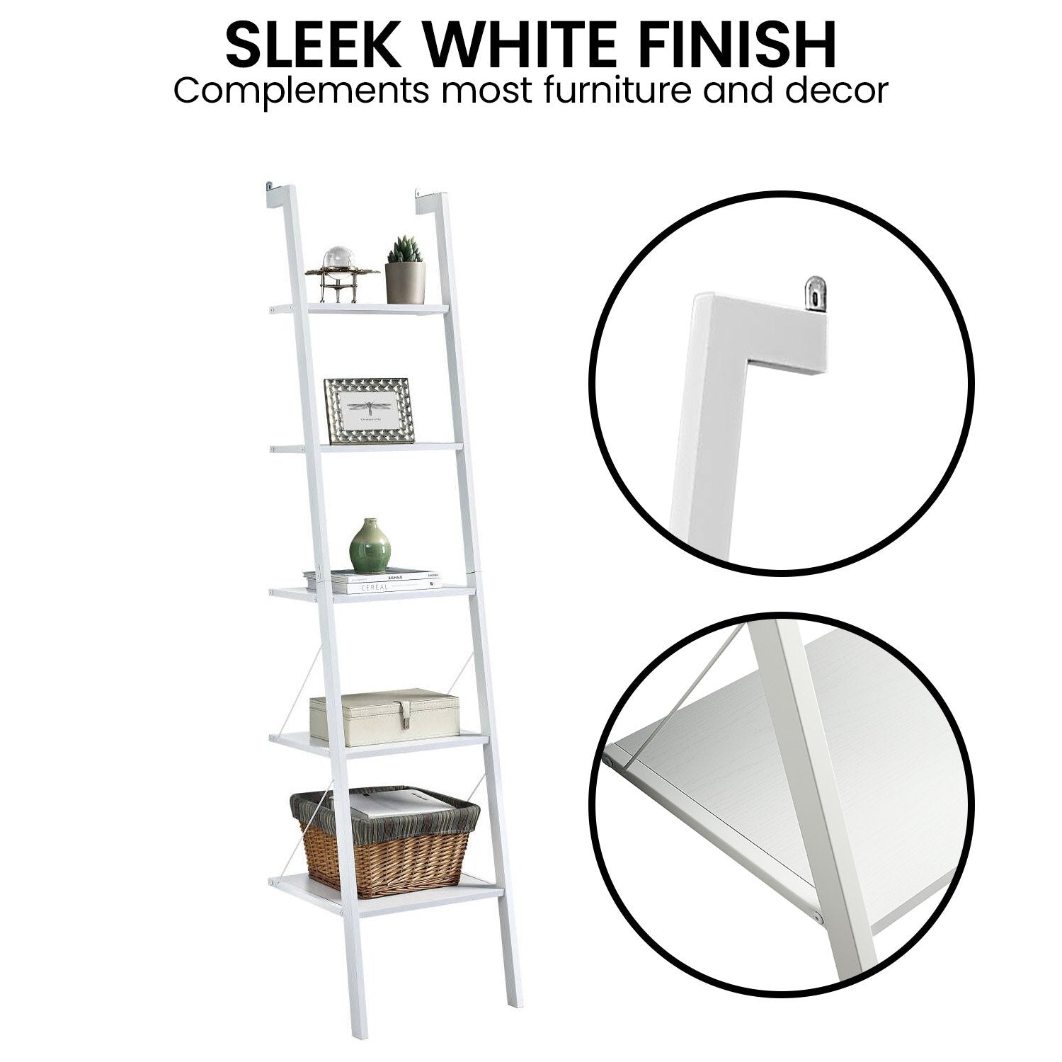 Bookcases & Shelves: Sarantino Amelia 5-Tier Ladder Shelf in White