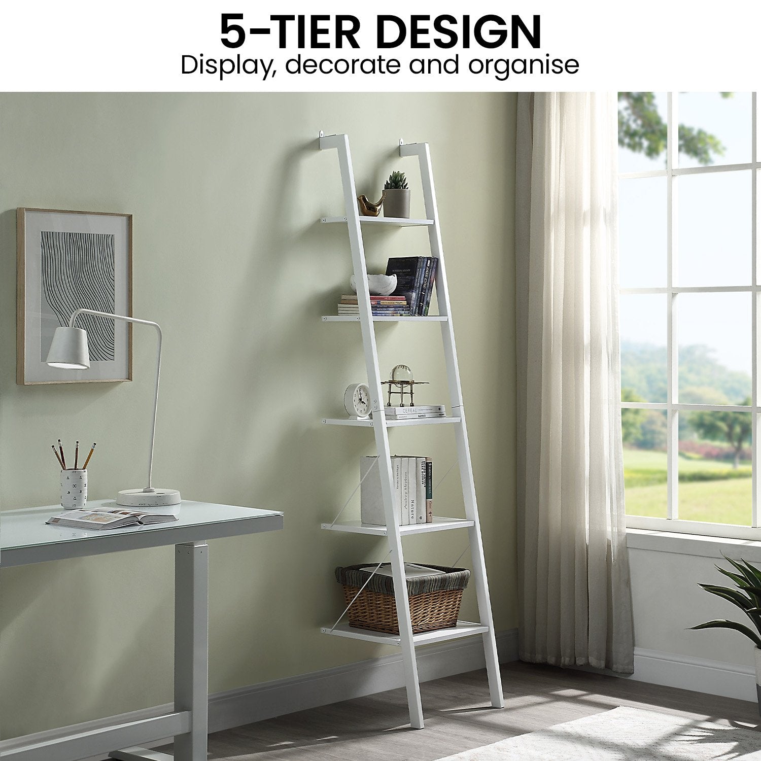 Bookcases & Shelves: Sarantino Amelia 5-Tier Ladder Shelf in White