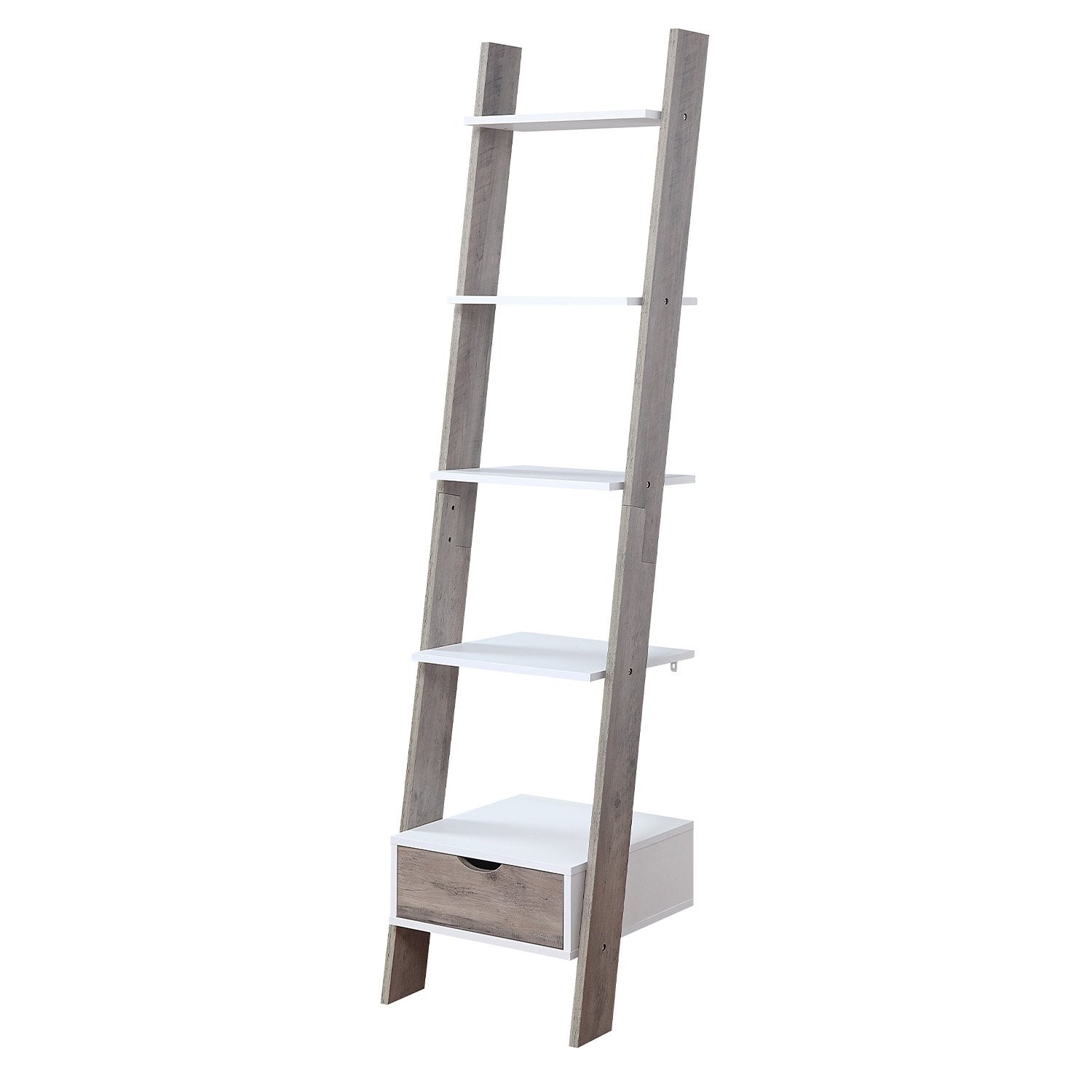 Bookcases & Shelves: Sarantino Mira 5-tier Ladder Shelf In White And Grey Oak