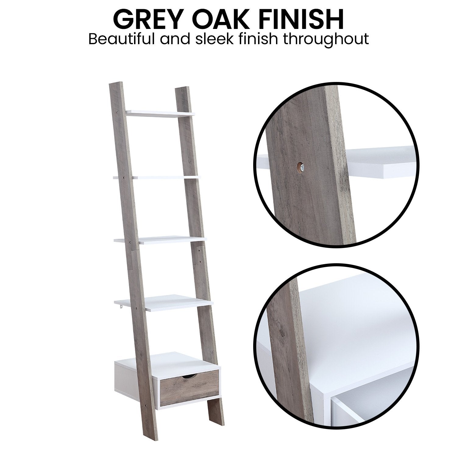 Bookcases & Shelves: Sarantino Mira 5-tier Ladder Shelf In White And Grey Oak