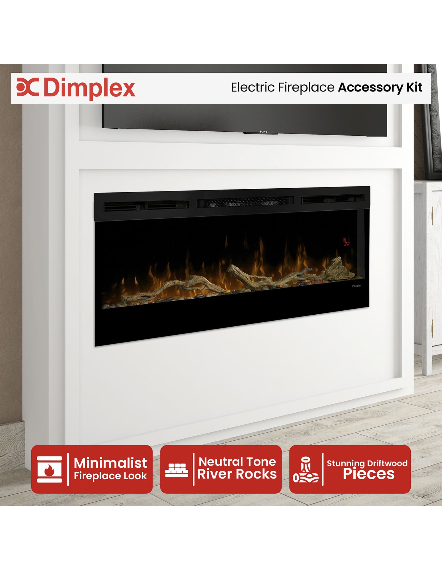 Dimplex 50-inch Linear Fireplace Driftwood and River Rock Accessory Package