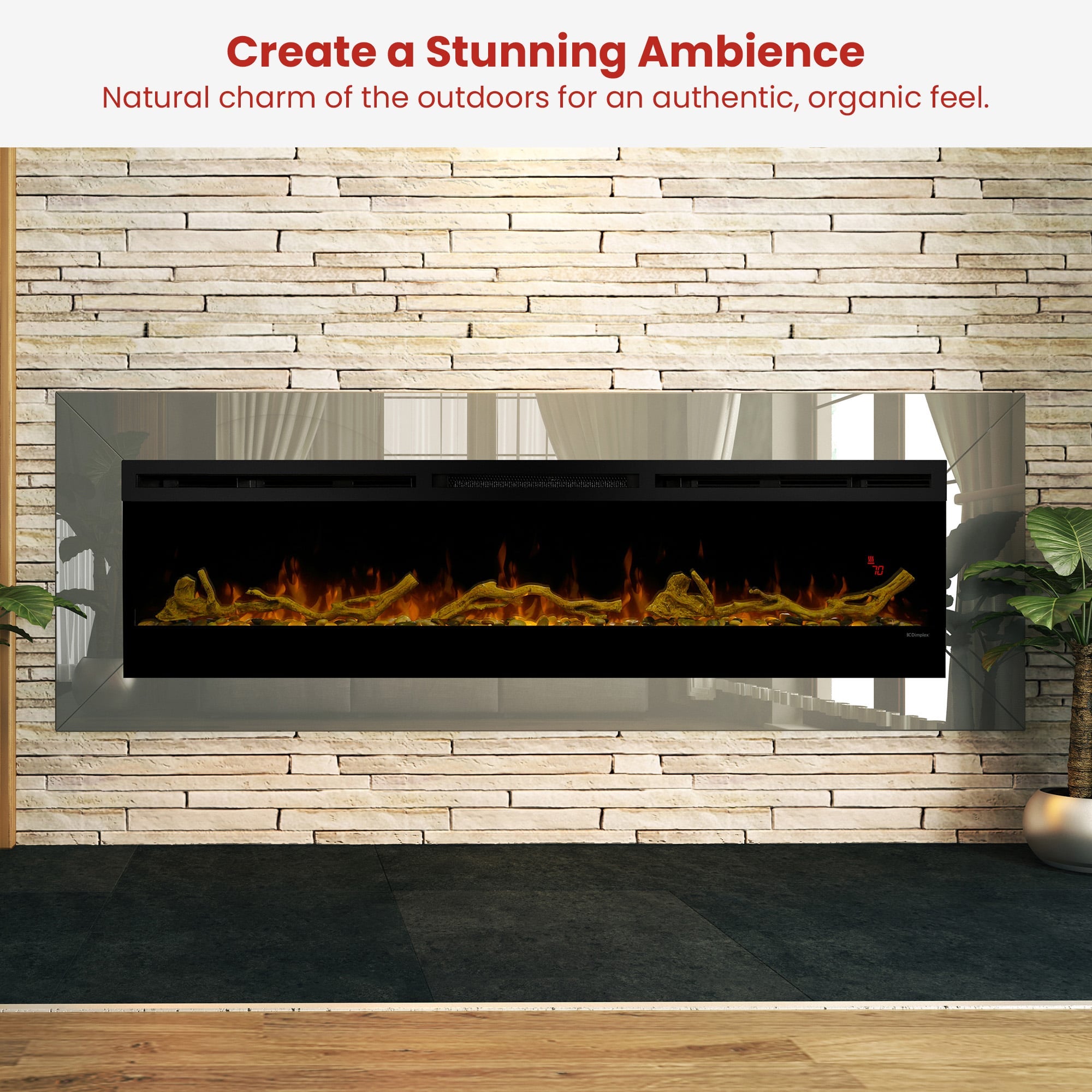 Dimplex 74-inch Linear Fireplace Driftwood and River Rock Accessory Package