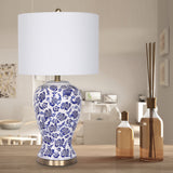 Arm Chairs & Recliners: Sarantino Table Lamp Ceramic Floral Base Cotton Drum Shade