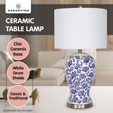 Arm Chairs & Recliners: Sarantino Table Lamp Ceramic Floral Base Cotton Drum Shade