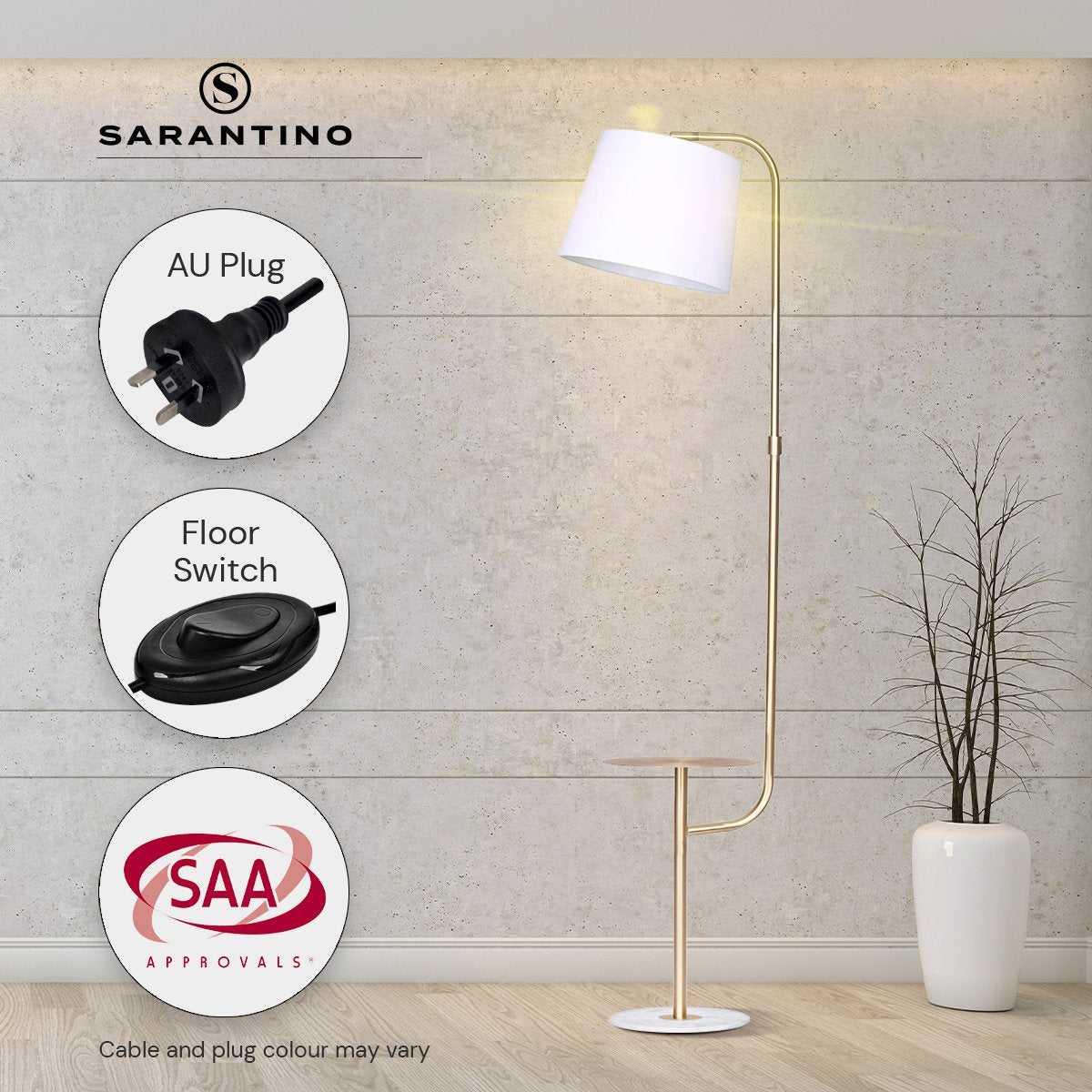 Coffee Tables: Sarantino Marble & Metal End Table Top Floor Lamp