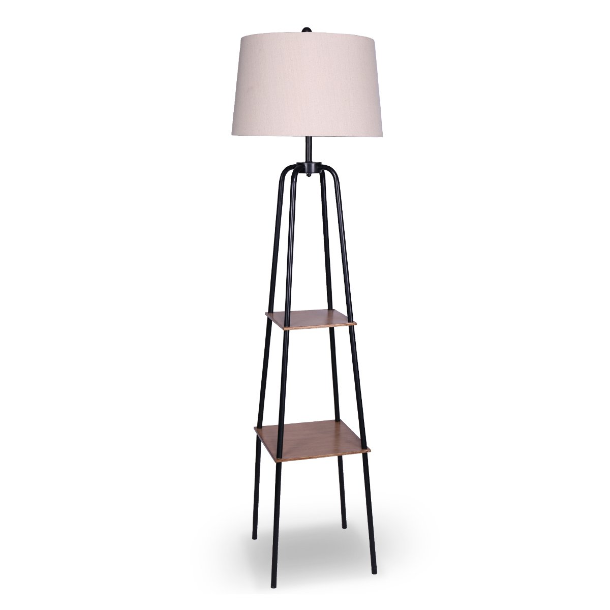 Night Lights & Ambient Lighting: Sarantino Metal Etagere Floor Lamp Shade Metal Shelf in Wood Finish