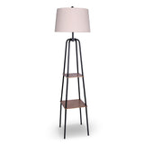 Night Lights & Ambient Lighting: Sarantino Metal Etagere Floor Lamp Shade Metal Shelf in Wood Finish
