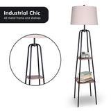 Night Lights & Ambient Lighting: Sarantino Metal Etagere Floor Lamp Shade Metal Shelf in Wood Finish