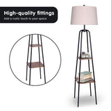 Night Lights & Ambient Lighting: Sarantino Metal Etagere Floor Lamp Shade Metal Shelf in Wood Finish