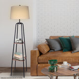Night Lights & Ambient Lighting: Sarantino Metal Etagere Floor Lamp Shade Metal Shelf in Wood Finish