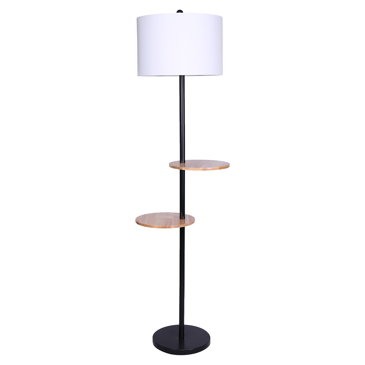 Umbrellas & Sunshades: Sarantino Metal Floor Lamp Shade with Black Post in Round Wood Shelves