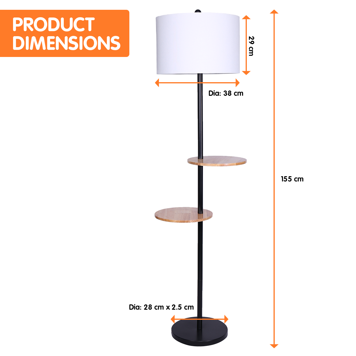 Umbrellas & Sunshades: Sarantino Metal Floor Lamp Shade with Black Post in Round Wood Shelves