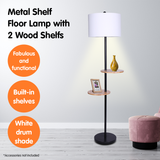 Umbrellas & Sunshades: Sarantino Metal Floor Lamp Shade with Black Post in Round Wood Shelves
