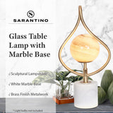 Table Lamps: Sarantino Sculptural Orange Glass Table Lamp With White Marble Base