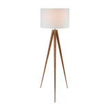 Arm Chairs & Recliners: Sarantino Metal Tripod Floor Spot Lamp Shade Drum in Wooden Finish