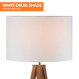 Arm Chairs & Recliners: Sarantino Metal Tripod Floor Spot Lamp Shade Drum in Wooden Finish