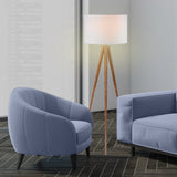 Arm Chairs & Recliners: Sarantino Metal Tripod Floor Spot Lamp Shade Drum in Wooden Finish