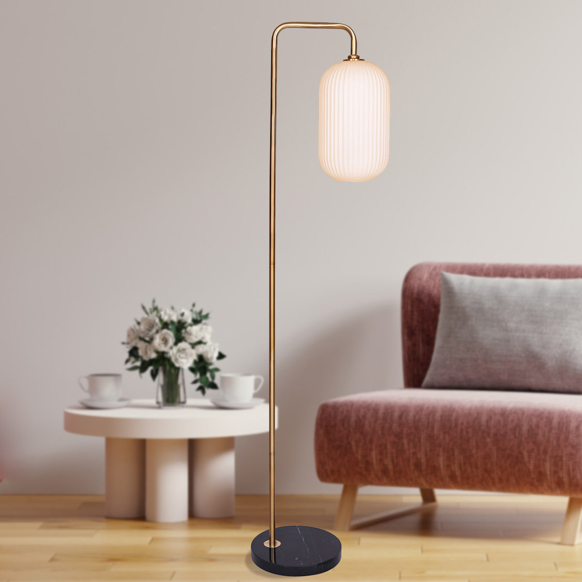 Table Lamps: Sarantino Metal Floor Lamp With Opal Glass Shade