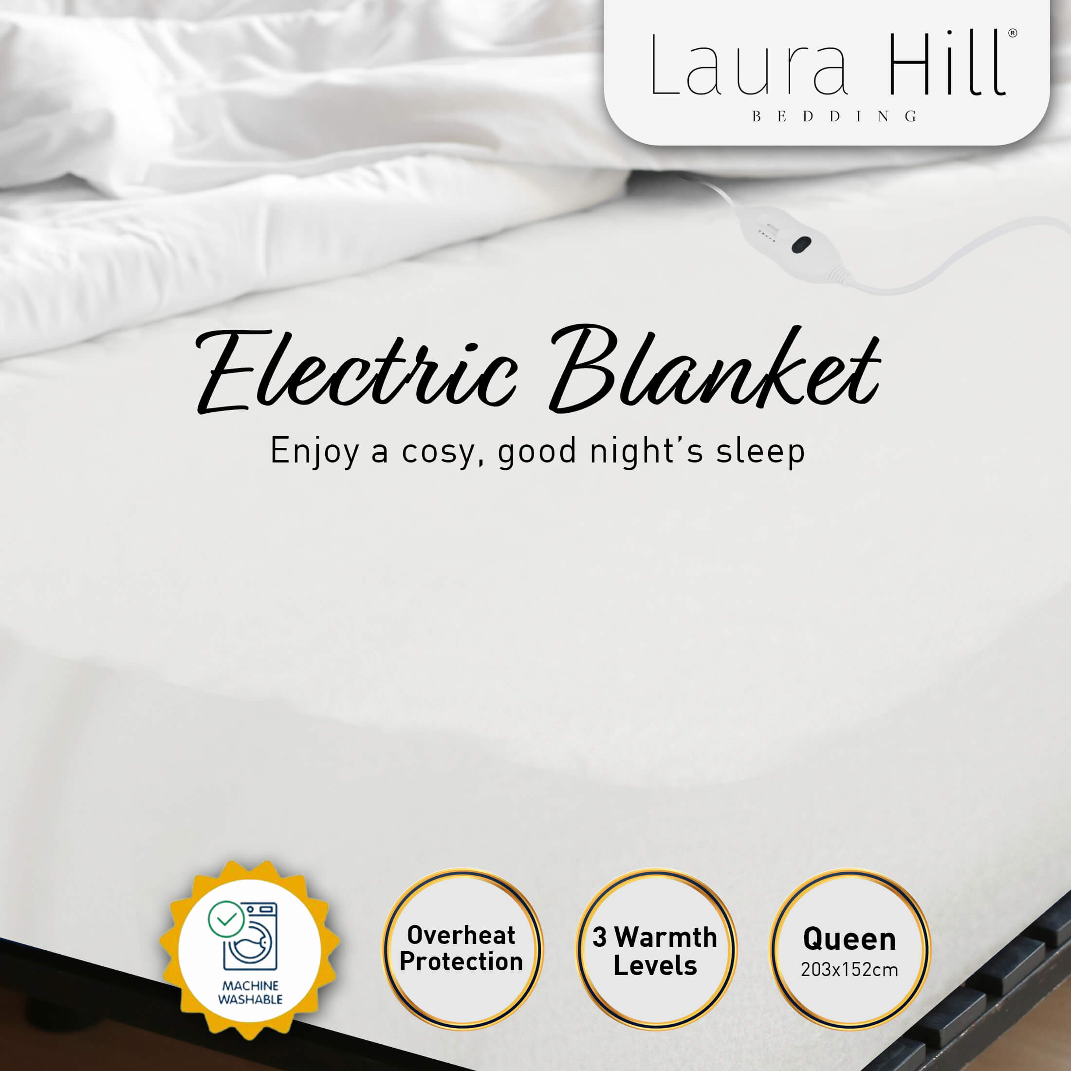 Blankets & Throws: Laura Hill Electric Blanket Queen Size Fitted Underlay Winter Throw - White
