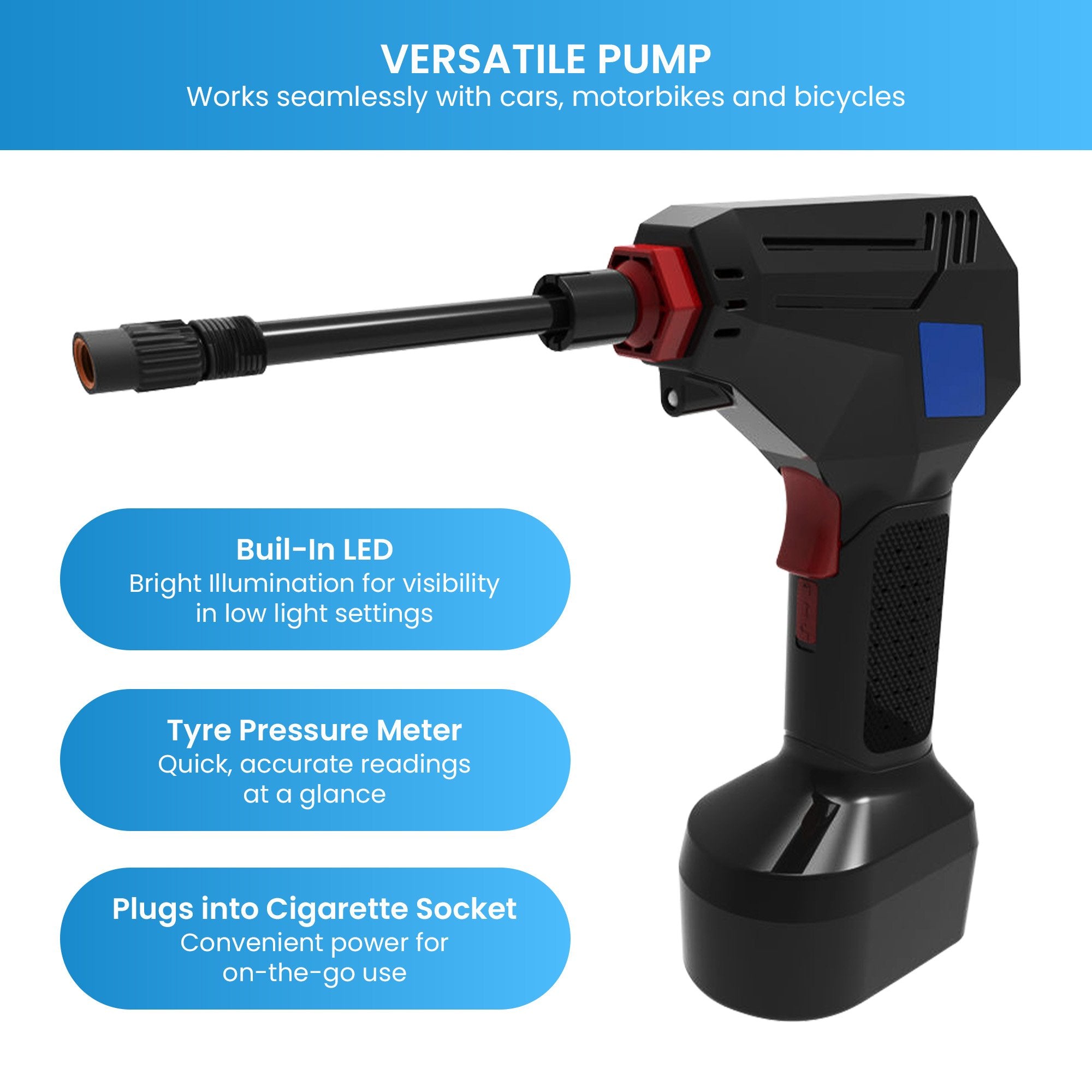 Air Pumps: MEC Maxim ATP 12V Tyre Pump Portable Electric Car Tyre Air Pump with LED Light Digital Pressure Metre