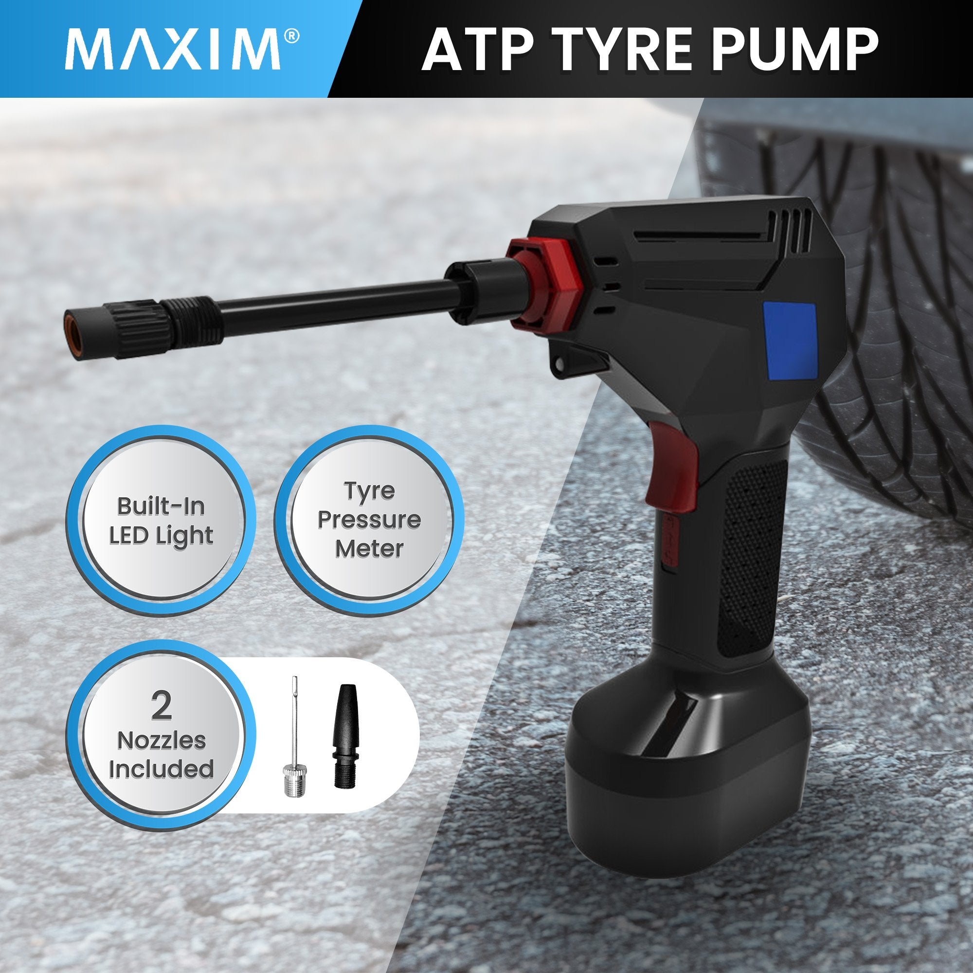 Air Pumps: MEC Maxim ATP 12V Tyre Pump Portable Electric Car Tyre Air Pump with LED Light Digital Pressure Metre