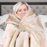 Blankets & Throws: Laura Hill Mink Blanket Double Sided 600GSM Queen Size Beige