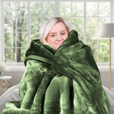 Blankets & Throws: Laura Hill 600gsm Faux Mink Blanket Queen Size Double-sided Throw Rug Large Super Luxurious Soft - Green