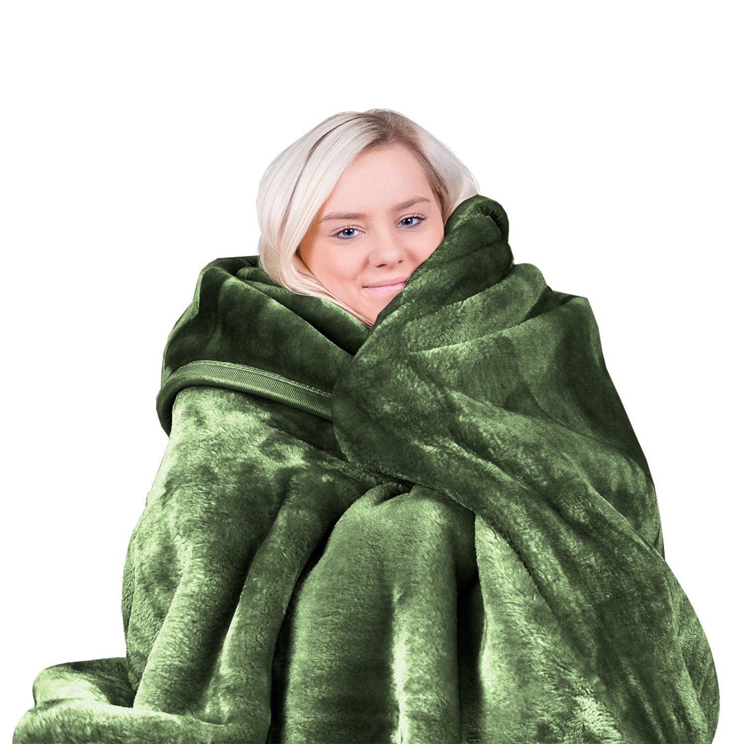 Blankets & Throws: Laura Hill 600gsm Faux Mink Blanket Queen Size Double-sided Throw Rug Large Super Luxurious Soft - Green