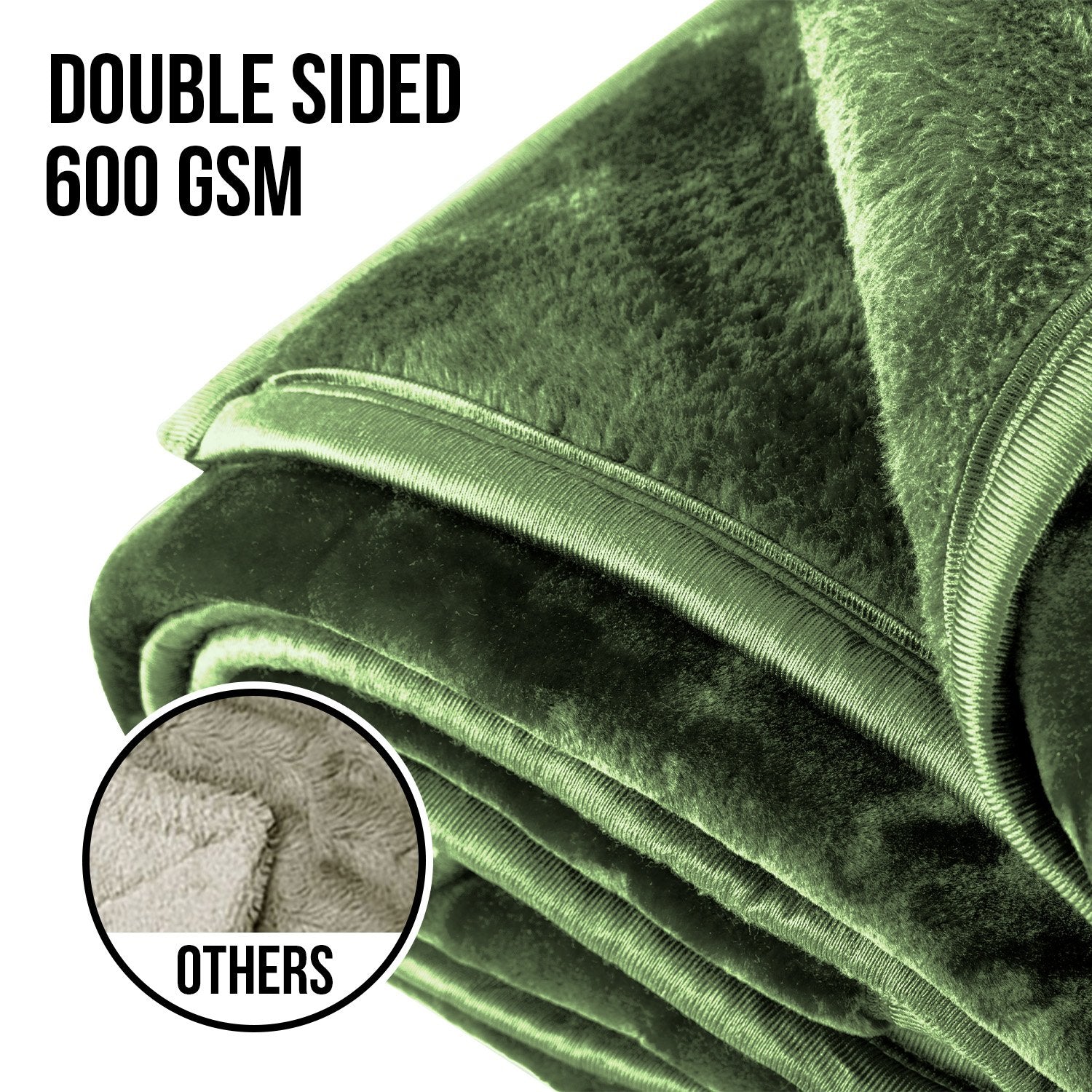 Blankets & Throws: Laura Hill 600gsm Faux Mink Blanket Queen Size Double-sided Throw Rug Large Super Luxurious Soft - Green