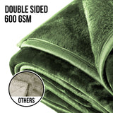 Blankets & Throws: Laura Hill 600gsm Faux Mink Blanket Queen Size Double-sided Throw Rug Large Super Luxurious Soft - Green