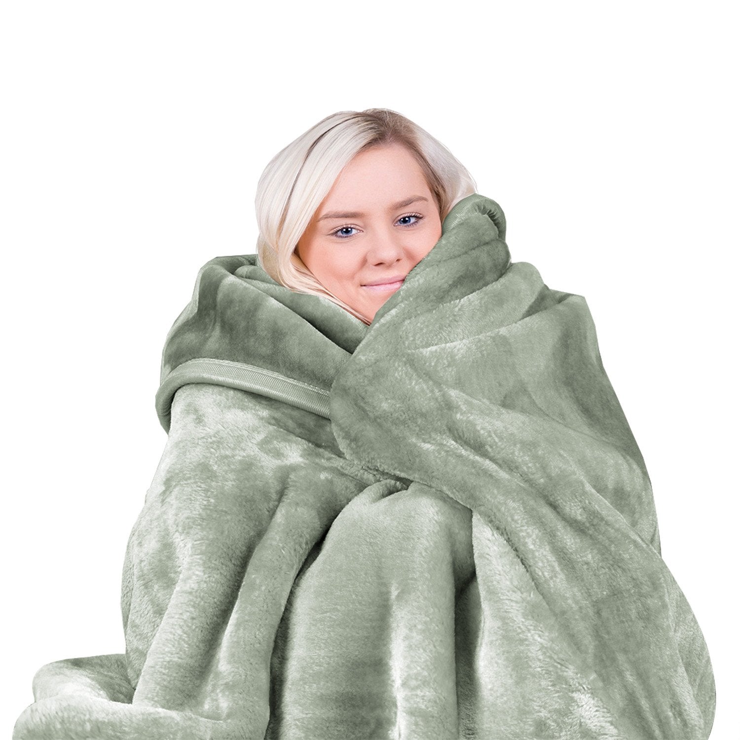 Blankets & Throws: Laura Hill 600-GSM Mink Blanket Queen Size Double-Sided Soft Plush Bed Faux Throw Rug 220 X 240cm Sage