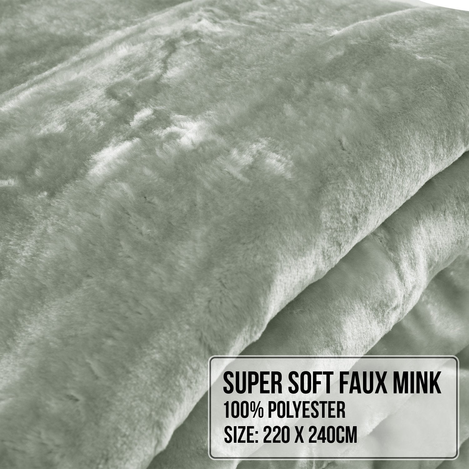 Blankets & Throws: Laura Hill 600-GSM Mink Blanket Queen Size Double-Sided Soft Plush Bed Faux Throw Rug 220 X 240cm Sage