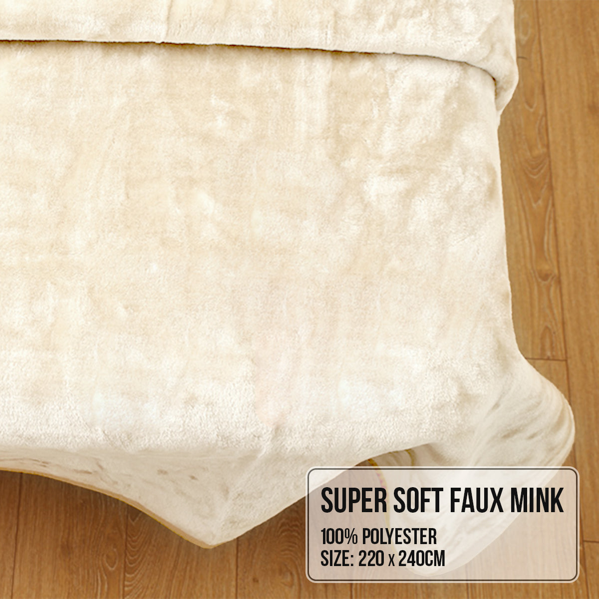 Blankets & Throws: Laura Hill 800-gsm Faux Mink Throw Rug Blanket Queen Size Double-sided Large 220 X 240cm Heavy - Cream